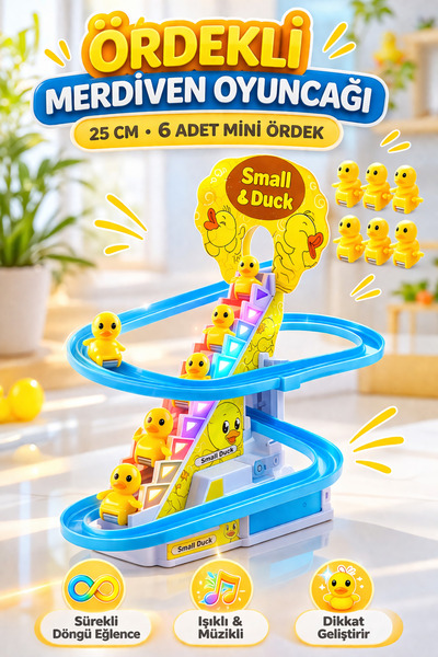 Turn Around Duck Toy with Battery Luminous Music 6 Duck Slide Stairs 25cm