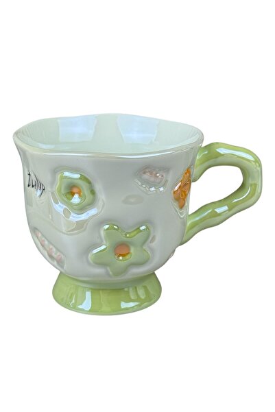 OEM Λευκή κεραμική κούπα με τρισδιάστατα λουλούδια, πράσινα λουλούδια και πασ...