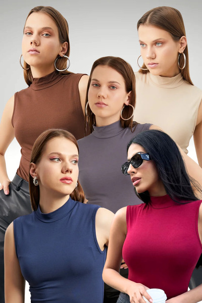 Bipantolon Γυναικείο Σετ 5 τεμαχίων Οικονομικό Αμάνικο Σετ Μπλούζες Κρεμ Καφέ...