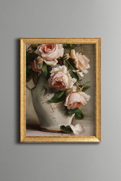 epiqart Elegant Pink Peonies – Vintage Patterned Frame – Slim Model