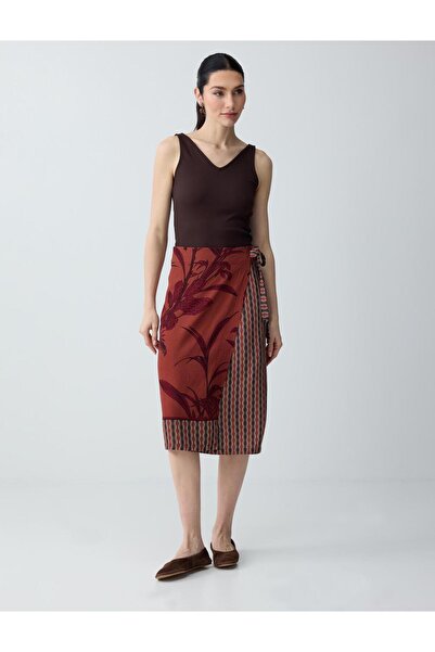 Jimmy Key Φούστα μίντι με κανονική μέση, με έθνικ σχέδια, από μείγμα λινών υφ...