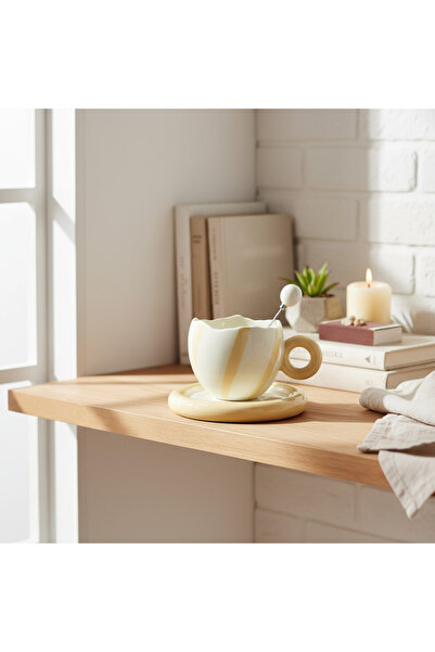 Trim Cana Ceramica Alb Crem cu Farfurie si Lingura Purr Purr