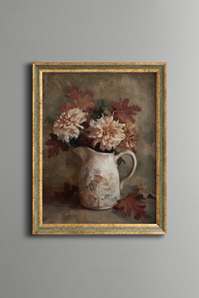 epiqart Rustic Vase and Autumn Leaves - Vintage Patterned Frame - Slim Model