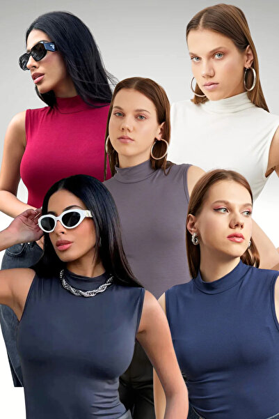 Bipantolon Women's 5-Piece Economical Sleeveless Blouse Set White Gray Anthra...