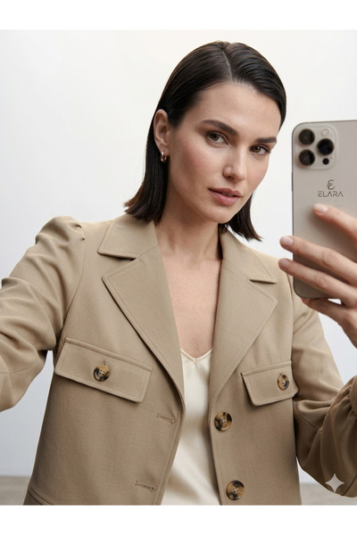 QUBERZ Αστικό Στυλ - Premium Μπεζ Μπουφάν με Λεπτομέρειες Τσέπης