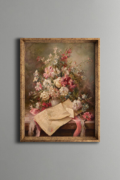 epiqart Flower and Letter Still Life – Vintage Patterned Frame – Slim Model