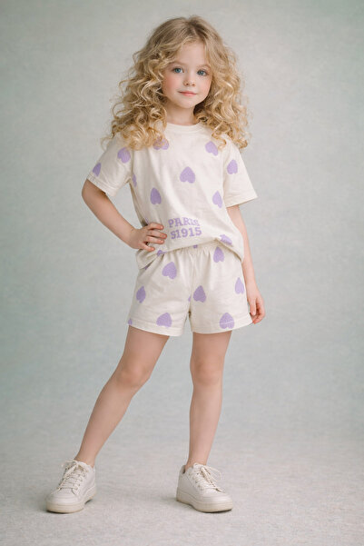 LP LittlePoffy Set dublu cu pantaloni scurți 100% bumbac Set de vară Heart Gi...