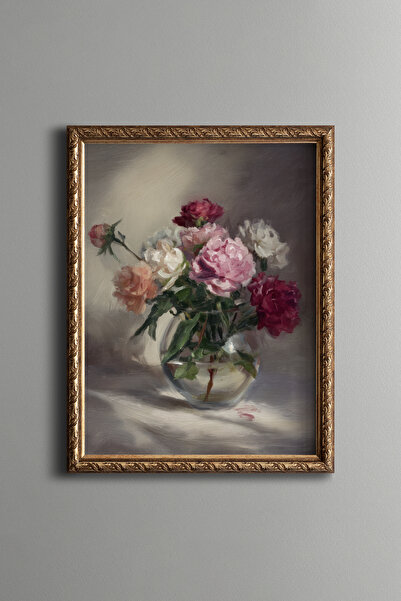 epiqart Colorful Roses in Glass Vase – Vintage Patterned Frame – Slim Model