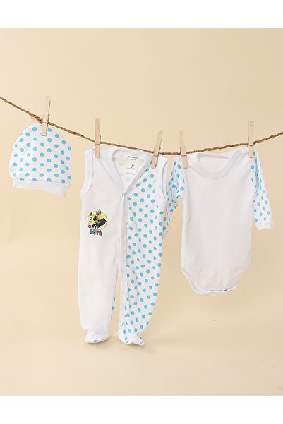 MiniKids Βρεφικό κορμάκι πουά, ολόσωμη φόρμα, σετ μπλε κορδέλας μαλλιών πουά