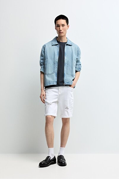 LEFTIES Distressed detaylı skinny denim bermuda