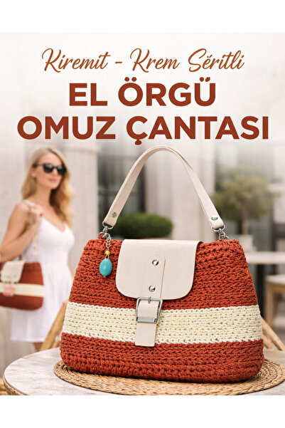 Rabona Fashion Sienna Crochet Shoulder Bag – Cream Stripe Edition