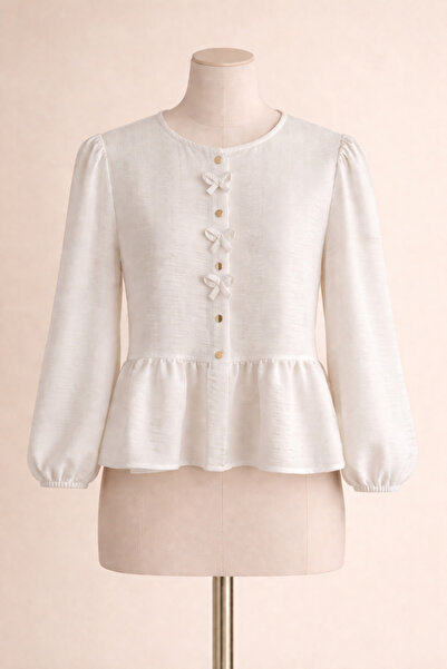 Selen Γυναικείο λευκό λινό πουκάμισο ζακάρ