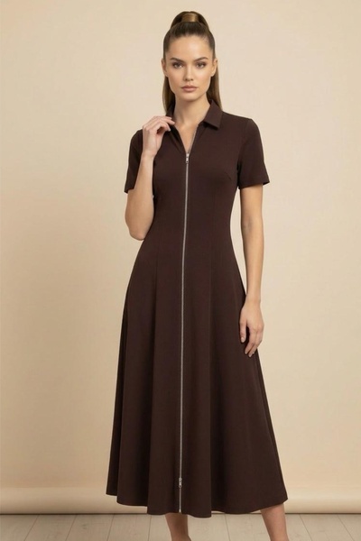 Ded COLLECTION Γυναικείο κοντομάνικο φόρεμα με διπλό φερμουάρ, μίντι μήκους, ...