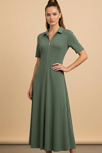 Ded COLLECTION Γυναικείο κοντομάνικο φόρεμα με διπλό φερμουάρ, μίντι μήκους, ...