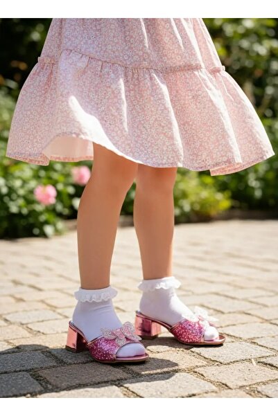 Tuğba Ortopedi 815 Παντόφλες βραδινού φορέματος με ροζ παγιέτες για κορίτσια