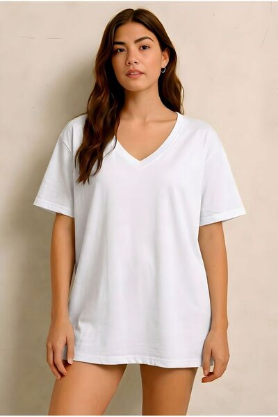 DM DOLCE MORE Τυπωμένο μπλουζάκι με λαιμόκοψη V, oversized, unisex 1VQ6