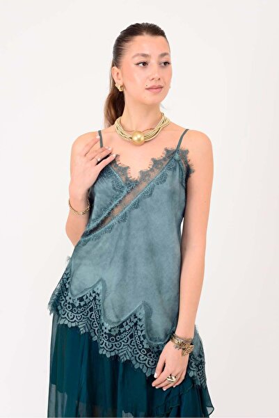 Park Moda 23408 ΑΣΥΜΜΕΤΡΙΚΗ ΣΑΤΕΝ ΜΠΛΟΥΖΑ ΜΕ ΔΙΑΚΟΣΜΗΣΗ ΑΠΟ ΔΑΝΤΕΛΑ ΚΑΙ ΛΕΠΤΟ...