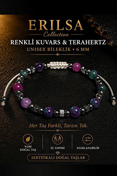 Erilsa Certified Colorful Quartz Terahertz Bracelet - 6 mm Natural Stone Unis...