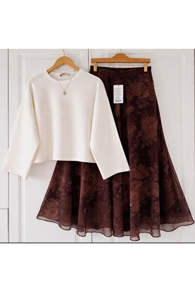 MODA VEDAT Costum de damă Oy-Ho cu bluză și fustă din șifon -0750
