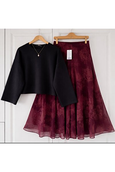 MODA VEDAT Costum de damă Oy-Ho cu bluză și fustă din șifon -0750