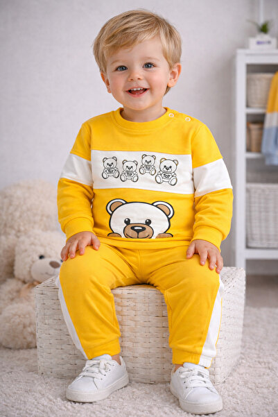 DUBAİ ÇOCUK Baby Boy 2-Piece Set with Teddy Bear, 6-18 Months Cotton Tracksui...
