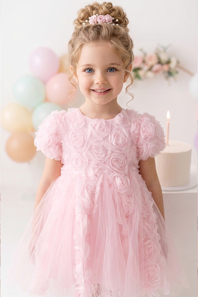 ALYRA Βρεφικό φόρεμα για κορίτσια, τούλινο φόρεμα πριγκίπισσας με τριαντάφυλλ...