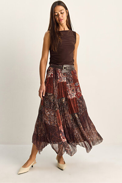 Bianco Lucci Γυναικεία φούστα μίντι από τούλι με ζώνη, ελαστική μέση, πλισέ, ...