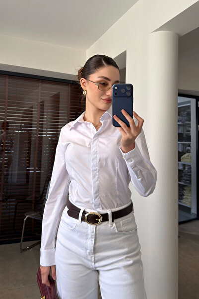 MAGARDE Κλασικό πουκάμισο Με εφαρμογή στη μέση - ΛΕΥΚΟ