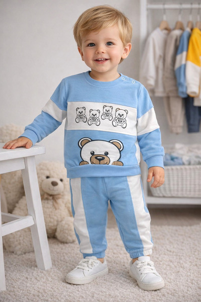 DUBAİ ÇOCUK Baby Boy 2-Piece Set with Teddy Bear, 6-18 Months Cotton Tracksui...