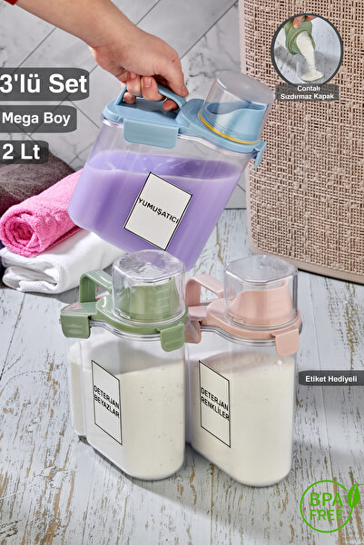 St Morritz 3'lü Kapaklı Sıvı Toz Deterjan Saklama Kabı Banyo Organizer Çok Am...