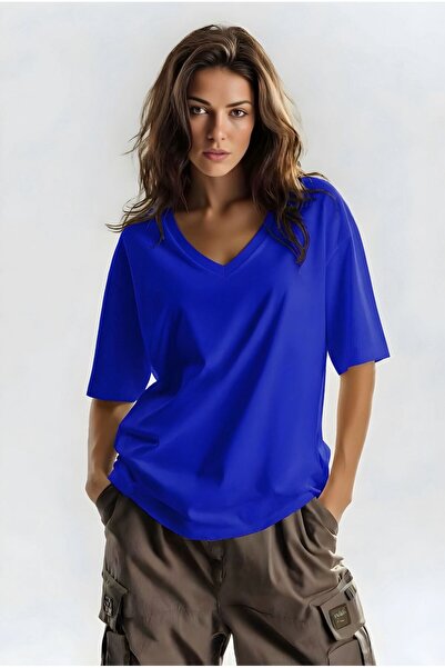 DM DOLCE MORE Τυπωμένο μπλουζάκι με λαιμόκοψη V, oversized, unisex 1VQ3