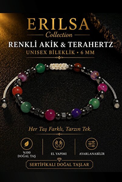 Erilsa Certified Colorful Agate Terahertz Bracelet 6 mm Natural Stone Unisex ...