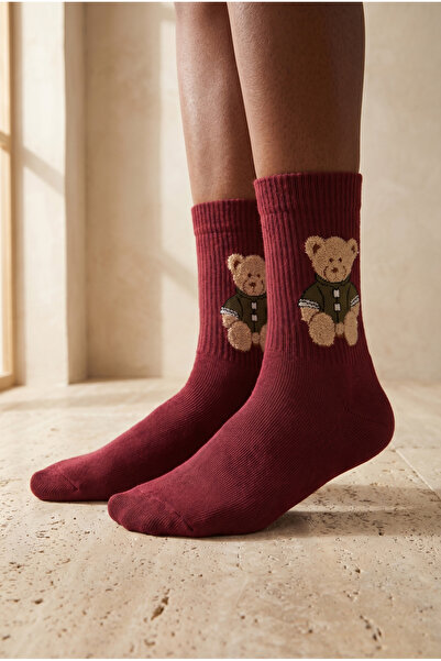 Katia&Bony Unisex κάλτσες με σχέδιο αρκουδάκι, μπορντό