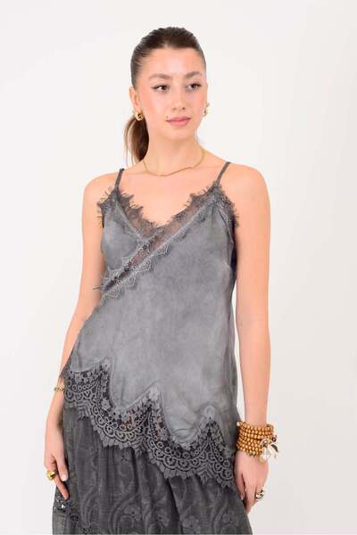 Park Moda 23408 ΑΣΥΜΜΕΤΡΙΚΗ ΣΑΤΕΝ ΜΠΛΟΥΖΑ ΜΕ ΔΙΑΚΟΣΜΗΣΗ ΑΠΟ ΔΑΝΤΕΛΑ ΚΑΙ ΛΕΠΤΟ...