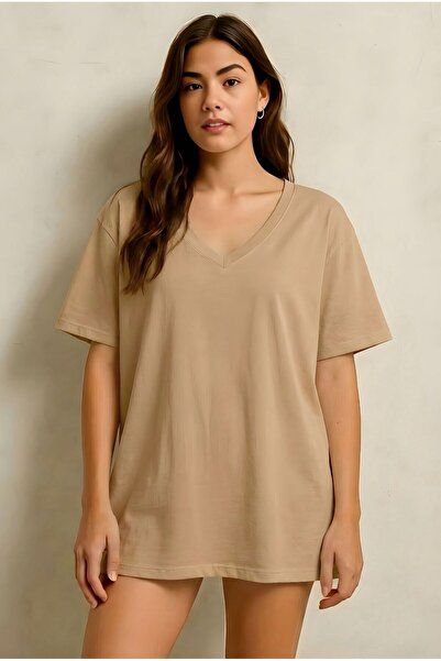 E-ROMA Τυπωμένο μπλουζάκι με λαιμόκοψη V, oversized, unisex 1VQ6