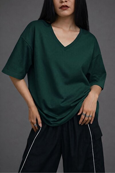 E-ROMA Τυπωμένο μπλουζάκι με λαιμόκοψη V, oversized, unisex 1VQ2