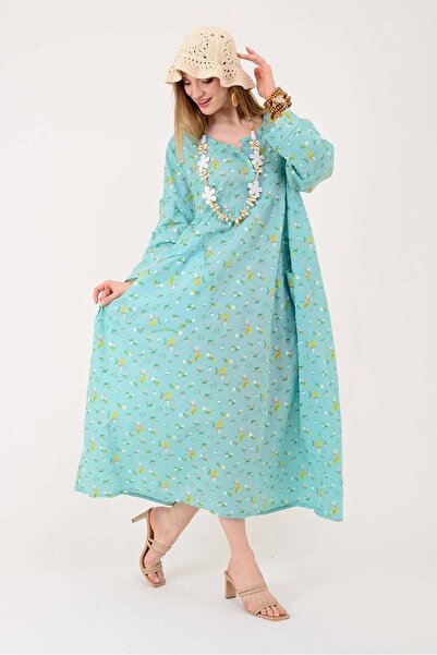 Park Moda 10964 LOVA ÇITIR ÇİÇEK DESEN ÜÇ DÜĞMELİ ELBİSE