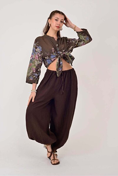 Park Moda E11191 ΠΑΝΤΕΛΟΝΙ ΛΙΝΟ ΜΕ ΛΑΣΤΙΧΕΣ ΣΤΟ ΤΕΛΕΙΟ ΚΑΙ ΛΕΠΤΟΜΕΡΕΙΕΣ ΑΠΟ Λ...