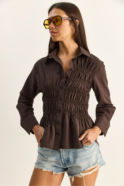 Bianco Lucci Γυναικείο ασύμμετρο πουκάμισο ποπλίνα με λεπτομέρεια κορδόνι περ...