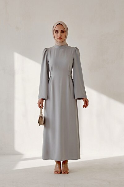 Kirazgym Hakim Collar Waist Detailed Long Hijab Dress – Stylish &amp;   Elega...