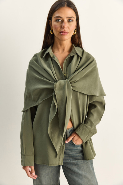 Bianco Lucci Γυναικείο πουκάμισο Oversize Modal με αξεσουάρ σάλι 340 60286164