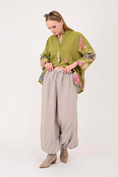 Park Moda E11191 ΠΑΝΤΕΛΟΝΙ ΛΙΝΟ ΜΕ ΛΑΣΤΙΧΕΣ ΣΤΟ ΤΕΛΕΙΟ ΚΑΙ ΛΕΠΤΟΜΕΡΕΙΕΣ ΑΠΟ Λ...