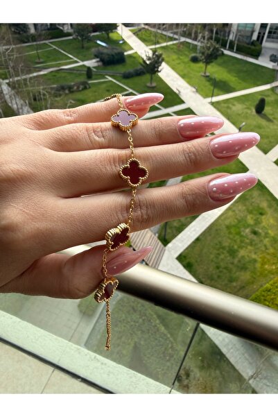 N.Merve Jewellery Bordo Yonca Çelik Bileklik