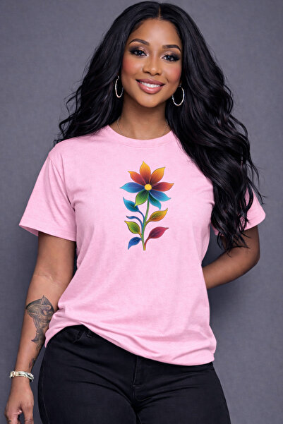 VODEXA Γυναικείο μπλουζάκι oversize COLORFUL FLOWER με στάμπα, 100% βαμβακερό...