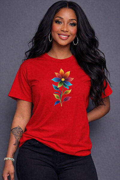 VODEXA Tricou oversize pentru femei, cu imprimeu COLORFUL FLOWER, 100% bumbac...