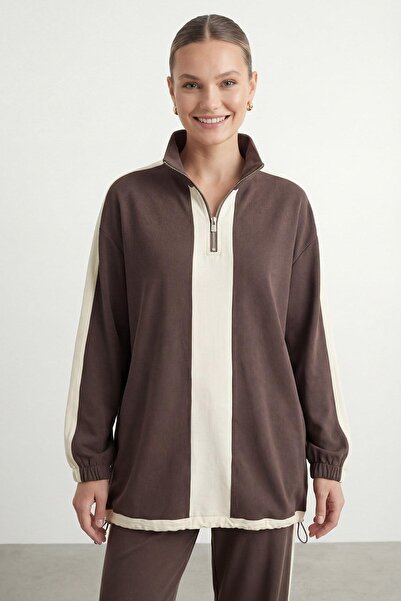 Puane Γυναικείο άνετο κοστούμι με μισό φερμουάρ και λεπτομέρεια σε αντίθεση –...