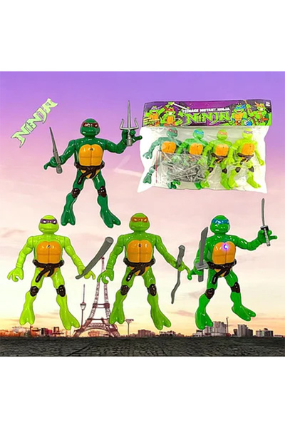 Shoplandu Pilli Işıklı Ninja Kaplumbağalar 15 cm Figürler 4lü Set Ninja Turtl...