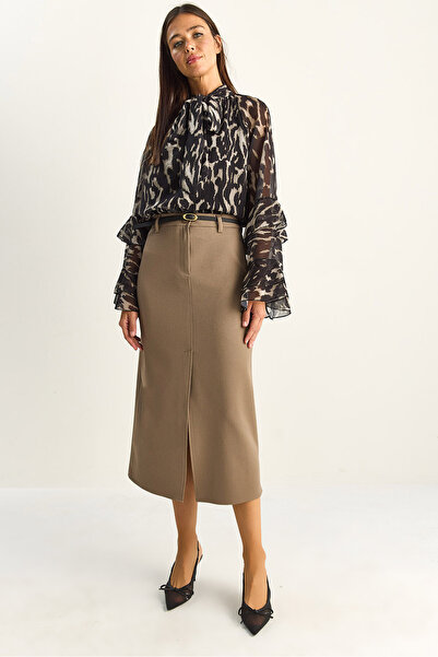 Bianco Lucci Γυναικεία φούστα μίντι με ψηλή μέση, λεπτομέρεια σκίσιμο μπροστά...