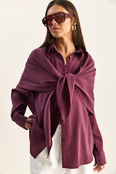 Bianco Lucci Γυναικείο πουκάμισο Oversize Modal με αξεσουάρ σάλι 340 60286164