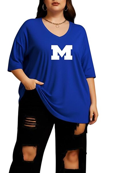 DM DOLCE MORE M Printed V-Neck Plus Size Oversized T-Shirt 2Cz6
